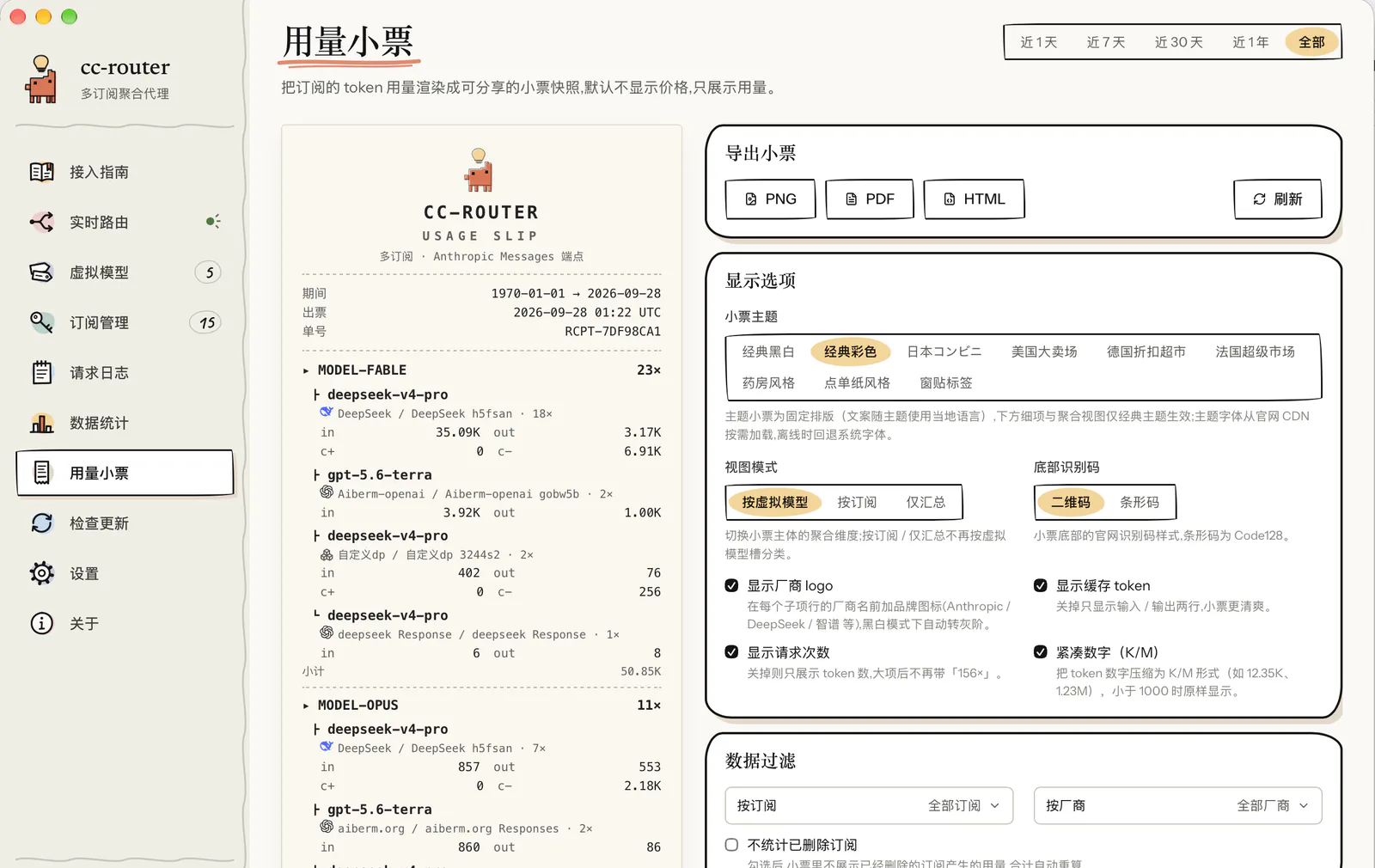用量小票